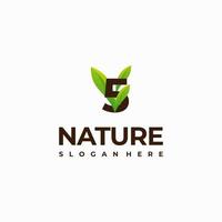 5 aantal blad eerste natuur logo ontwerpen, modern aantal groen natuur logo vector icoon illustratie