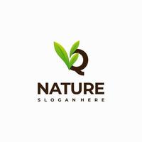 q brief blad eerste natuur logo ontwerpen, modern brief groen natuur logo vector icoon illustratie