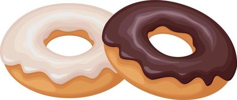 donut. een verzameling van donuts versierd met suikerglazuur en chocola. zoet nagerecht, vector illustratie geïsoleerd Aan wit achtergrond