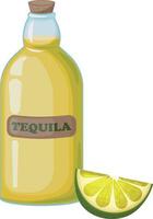 tequila. een fles van tequila en een plak van limoen. Mexicaans alcoholisch drank. alcoholisch drank. vector illustratie geïsoleerd Aan een wit achtergrond