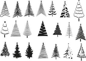 Kerstmis boom silhouet reeks hand- getrokken illustratie Aan wit achtergrond vector