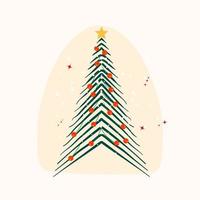 versierd Kerstmis boom met Kerstmis ballen en sterren hand- getrokken vlak illustratie Aan wit achtergrond vector