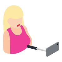 selfie vrouw icoon isometrische vector. blond nemen selfie foto Aan smartphone vector
