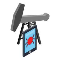 olie bedrijf icoon isometrische vector. smartphone met kever en olie pomp booreiland icoon vector
