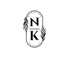 nk initialen brief bruiloft monogram logos verzameling, hand- getrokken modern minimalistisch en bloemen Sjablonen voor uitnodiging kaarten, opslaan de datum, elegant identiteit voor restaurant, boetiek, cafe in vector