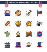 gelukkig onafhankelijkheid dag pak van 16 vlak gevulde lijnen tekens en symbolen voor hotdog Verenigde Staten van Amerika gitarist Verenigde vlag bewerkbare Verenigde Staten van Amerika dag vector ontwerp elementen
