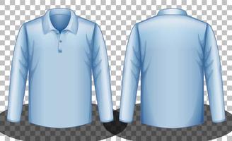 blauw poloshirt met lange mouwen voor en achter vector