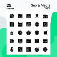 25 seo media icoon reeks 100 bewerkbare eps 10 bestanden bedrijf logo concept ideeën solide glyph icoon ontwerp vector