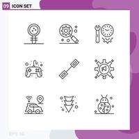 9 universeel schets tekens symbolen van keten spel klok controleur gereedschap bewerkbare vector ontwerp elementen