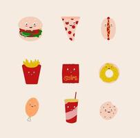 kawaii junkfood set vector