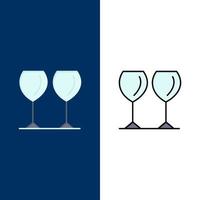 glas bril drinken hotel pictogrammen vlak en lijn gevulde icoon reeks vector blauw achtergrond