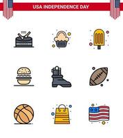 9 Verenigde Staten van Amerika vlak gevulde lijn tekens onafhankelijkheid dag viering symbolen van Amerikaans shose room Verenigde Staten van Amerika eten bewerkbare Verenigde Staten van Amerika dag vector ontwerp elementen