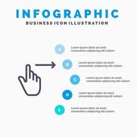 vinger gebaren Rechtsaf glijbaan vegen lijn icoon met 5 stappen presentatie infographics achtergrond vector