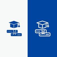 boeken pet onderwijs diploma uitreiking lijn en glyph solide icoon blauw banier lijn en glyph solide icoon blauw banier vector