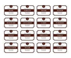 keukenkruiden pantry label sticker set met eenvoudig klassiek bruin vierkant frame vector