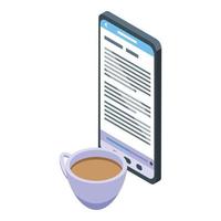 koffie ebook lezing icoon isometrische vector. online boekhandel vector