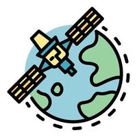 globaal ruimte station icoon kleur schets vector
