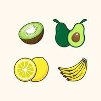 vector illustratie van vier fruit avocado, meloen, kiwi, banaan Aan wit achtergrond.