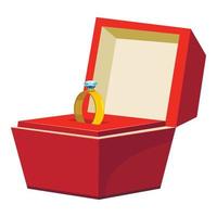 goud ring in een rood doos icoon, tekenfilm stijl vector