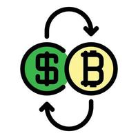 uitwisseling bitcoin dollar icoon kleur schets vector