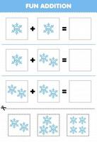 onderwijs spel voor kinderen pret toevoeging door besnoeiing en bij elkaar passen van schattig tekenfilm sneeuwvlok afbeeldingen voor afdrukbare winter werkblad vector