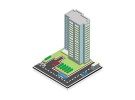 vector isometrische icoon of infographic elementen van stad appartement gebouwen met wegen en auto's voor stad kaart schepping. illustratie geschikt voor diagrammen, infografieken, en andere grafisch middelen