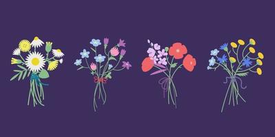 reeks van wilde bloemen boeketten. verschillend bloemen in vlak stijl. vector