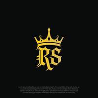 lux voelen, luxe, rijk en goud eerste rs brief met koning kroon stijl logo sjabloon ontwerp vector