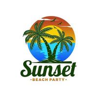 zonsondergang, zomer strand logo ontwerp vector