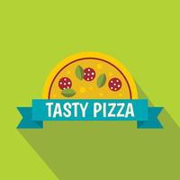 smakelijk pizza etiket icoon, vlak stijl vector