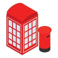 Engeland symbool icoon isometrische vector. rood telefoon stand en brievenbus in Londen vector