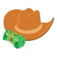 cowboy symbool icoon isometrische vector. traditioneel cowboy hoed geld rollen dollar vector