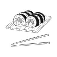hand- getrokken sushi set. Japans voedsel tekening illustratie vector