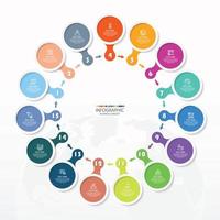 eenvoudig cirkel infographic sjabloon met 15 stappen, werkwijze of opties. vector