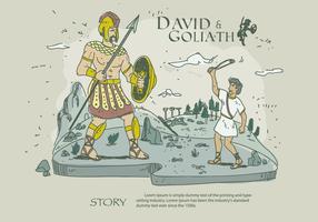 David En Goliath Story Hand Getrokken Vector Illustratie