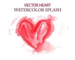 vector waterverf grunge rood hart geïsoleerd Aan een wit achtergrond. een symbool van liefde is een hart met verspreiden transparant rood verf. mooi vloeistof waterverf voetafdruk