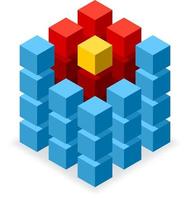 blauw kubus logo met rood en geel segmenten vector