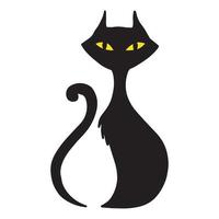 schattig arrogant zwart kat zittend met geel ogen - halloween. gemakkelijk vlak tekenfilm tekening , geïsoleerd Aan wit clip art vector illustratie.