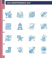 Verenigde Staten van Amerika onafhankelijkheid dag blauw reeks van 16 Verenigde Staten van Amerika pictogrammen van dag vuurwerk mijlpaal feest Internationale vlag bewerkbare Verenigde Staten van Amerika dag vector ontwerp elementen