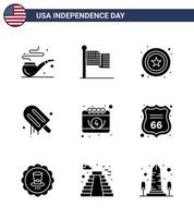 gelukkig onafhankelijkheid dag Verenigde Staten van Amerika pak van 9 creatief solide glyphs van dag kalender ster Amerikaans Amerikaans bewerkbare Verenigde Staten van Amerika dag vector ontwerp elementen