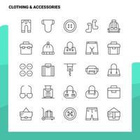 reeks van kleding accessoires lijn icoon reeks 25 pictogrammen vector minimalisme stijl ontwerp zwart pictogrammen reeks lineair pictogram pak