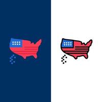 Amerikaans kaart dankzegging Verenigde Staten van Amerika pictogrammen vlak en lijn gevulde icoon reeks vector blauw achtergrond