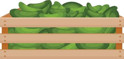 helder herfst illustratie met de beeld van een houten doos met groen rijp komkommers een oogst van vers komkommers in een houten doos. groenten in een doos. vector illustratie Aan een wit achtergrond