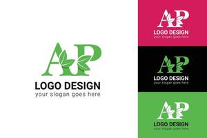 ap brief eco logo met blad. vector lettertype voor natuur affiches, eco vriendelijk embleem, veganistisch identiteit, kruiden en botanisch kaarten enz. ecologie m brief logo met groen blad.