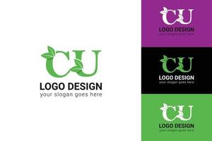 cu brief eco logo met blad. vector lettertype voor natuur affiches, eco vriendelijk embleem, veganistisch identiteit, kruiden en botanisch kaarten enz. ecologie m brief logo met groen blad.