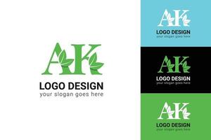 ak brief eco logo met blad. vector lettertype voor natuur affiches, eco vriendelijk embleem, veganistisch identiteit, kruiden en botanisch kaarten enz. ecologie m brief logo met groen blad.