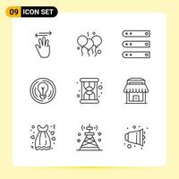 9 creatief pictogrammen voor modern website ontwerp en snel reagerend mobiel apps. 9 schets symbolen tekens Aan wit achtergrond. 9 icoon pak. vector