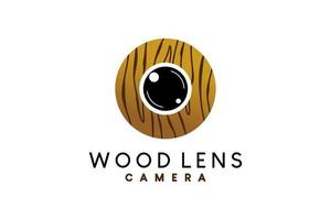 camera lens vector illustratie logo ontwerp met creatief hout motief concept