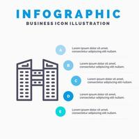 gebouwen stad bouw lijn icoon met 5 stappen presentatie infographics achtergrond vector