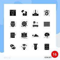 modern reeks van 16 solide glyphs pictogram van wereldbol lint oplossing tulp acht bewerkbare vector ontwerp elementen